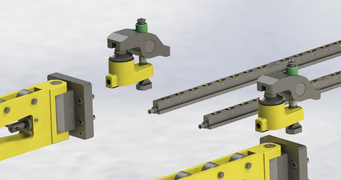 Detailansicht des hydraulischen Spannelements und der Rollenleiste von Alles-Fix