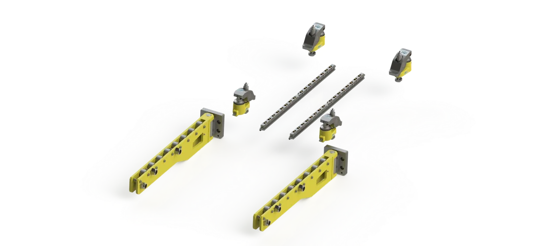 Baugruppe aus hydraulischen Spannelementen und Rollenleisten des Alles-Fix Systems
